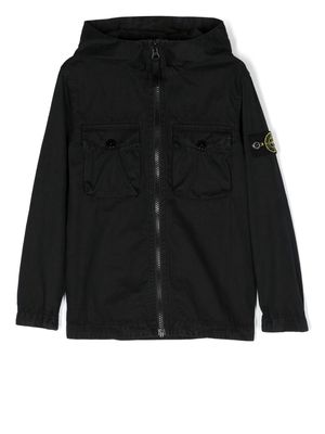 Stone Island Junior compass-patch hooded jacket - Black