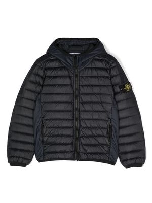 Stone Island Junior Compass-patch hooded padded jacket - Blue