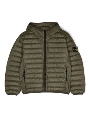 Stone Island Junior Compass-patch hooded padded jacket - Green