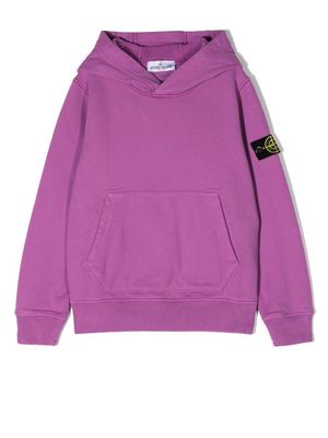 Stone Island Junior compass-patch hoodie - Purple