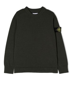 Stone Island Junior compass-patch knit jumper - Green