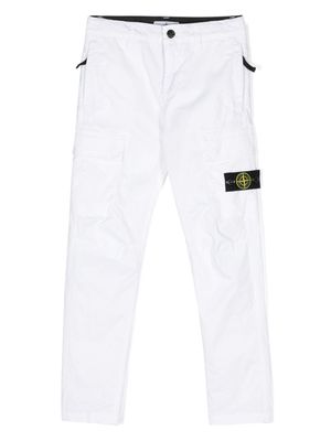 Stone Island Junior Compass-patch straight-leg cargo trousers - White