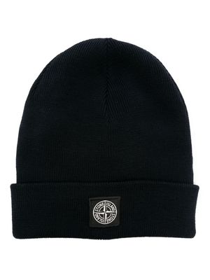 Stone Island Junior Compass-patch wool beanie - Blue