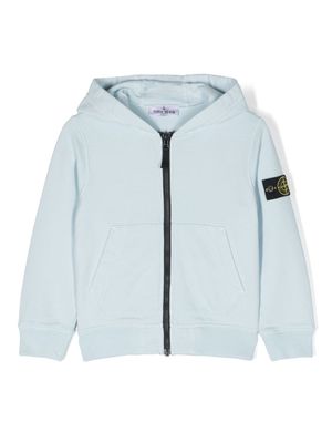 Stone Island Junior Compass-patch zip-up cotton hoodie - Blue