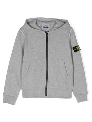 Stone Island Junior Compass-patch zip-up cotton hoodie - Grey