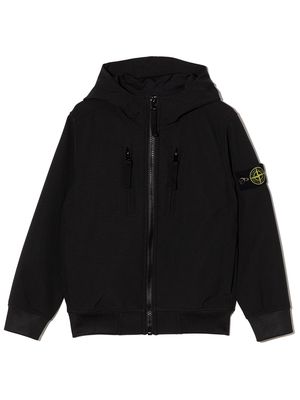Stone Island Junior Compass-patch zip-up hoodie - Black