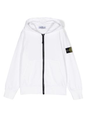 Stone Island Junior Compass-patch zip-up hoodie - White