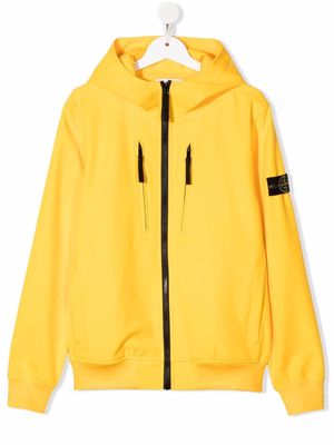 Stone Island Junior Compass-patch zip-up hoodie - Yellow