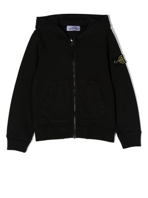 Stone Island Junior compass-patch zipped hoodie - Black