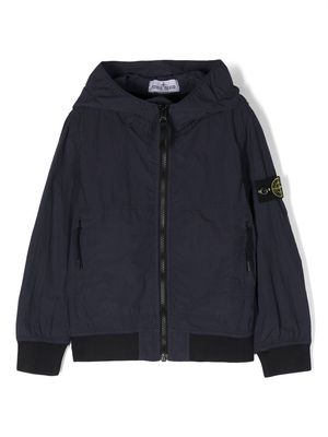 Stone Island Junior crinkled-finish hooded jacket - Blue