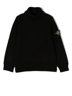 Stone Island Junior embroidered-logo roll-neck jumper - Black