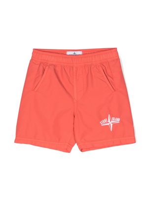 Stone Island Junior embroidered-logo swim shorts - Orange