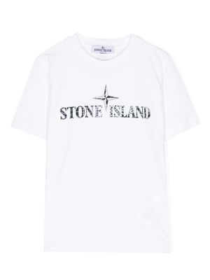 Stone Island Junior graphic logo-print cotton T-shirt - White