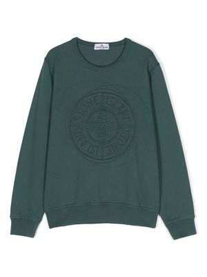 Stone Island Junior logo-embroidered cotton sweatshirt - Green