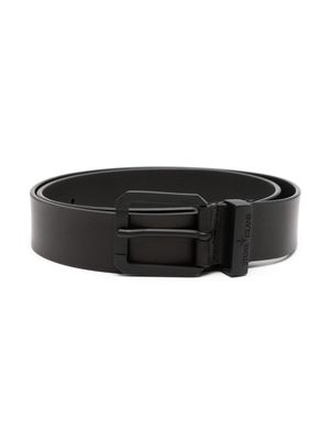 Stone Island Junior logo-engraved leather belt - Black