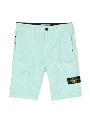 Stone Island Junior logo-patch cotton-blend shorts - Green