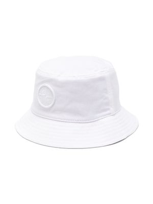 Stone Island Junior logo-patch cotton bucket hat - White