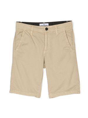 Stone Island Junior logo-patch cotton chino shorts - Neutrals