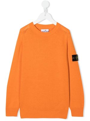 Stone Island Junior logo-patch crew neck sweater - Orange