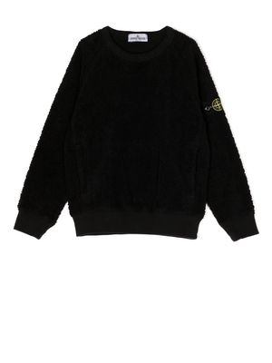 Stone Island Junior logo-patch detail fleece sweatshirt - Black