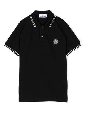 Stone Island Junior logo-patch piqué polo shirt - Black