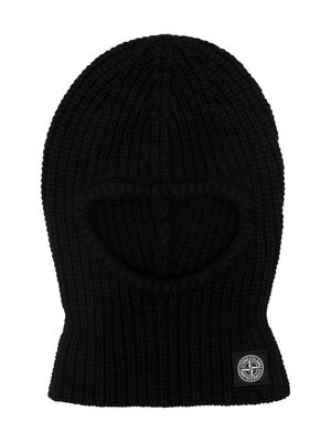 Stone Island Junior logo-patch ribbed-knit balaclava - Black