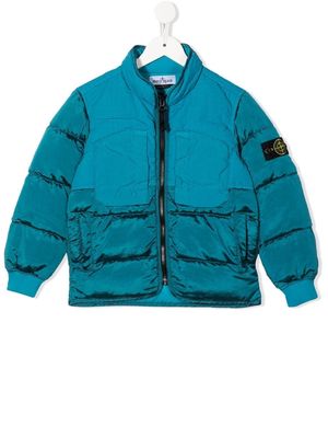 Stone Island Junior logo-patch sleeve padded jacket - Blue