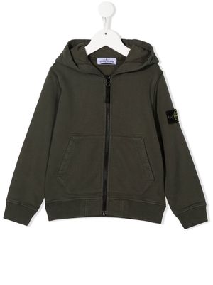 Stone Island Junior logo-patch zip-fastening hoodie - Green