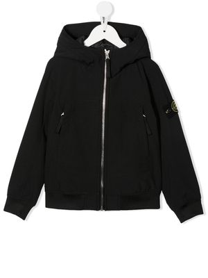 Stone Island Junior logo-patch zip-up hooded jacket - Black