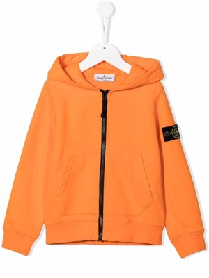 Stone Island Junior logo-patch zip-up hoodie - Orange