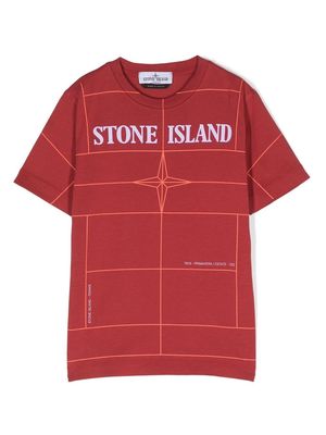 Stone Island Junior logo-print checked T-shirt - Red