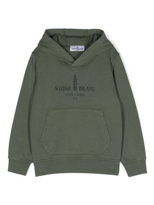 Stone Island Junior logo-print cotton hoodie - Green