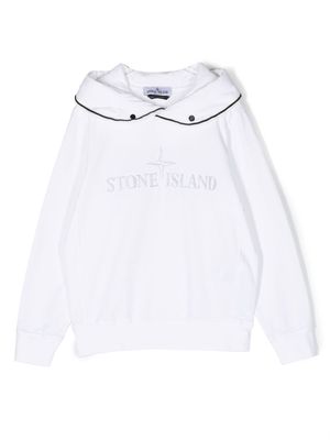 Stone Island Junior logo-print cotton hoodie - White
