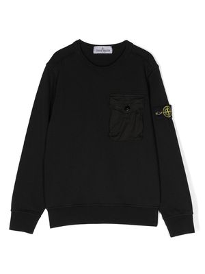 Stone Island Junior long-sleeve cotton sweatshirt - Black