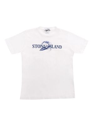 Stone Island Junior White T-shirt With Blue Prints