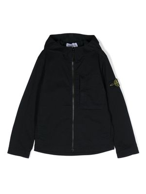 Stone Island Junior zip-up hooded twill jacket - Blue