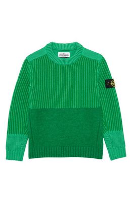 Stone Island Kids' Mixed Stitch Wool Blend Sweater in V0050 Green