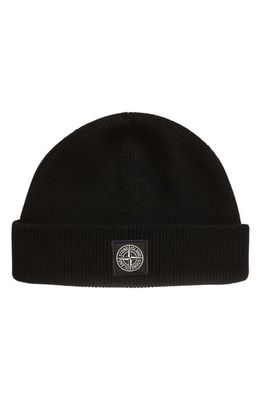 Stone Island Logo Cotton Beanie in Black