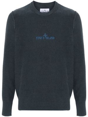 Stone Island logo-embroidered cotton-blend jumper - Blue