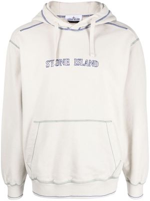Stone Island logo-embroidered cotton hoodie - Neutrals