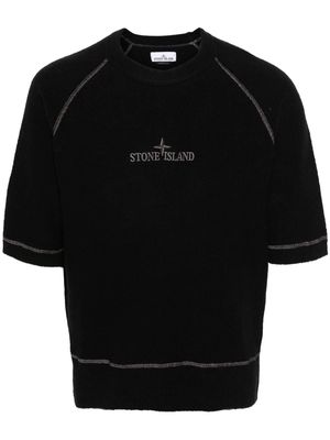 Stone Island logo-embroidered short-sleeve jumper - Black