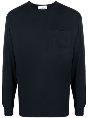Stone Island logo-embroidery cotton jersey-sweatshirt - Blue