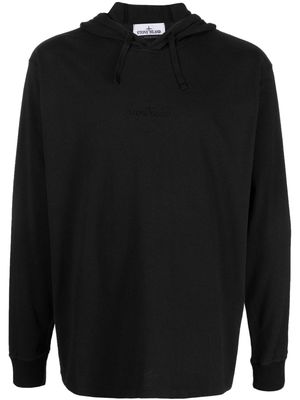 Stone Island logo-embroidery hooded sweatshirt - Black