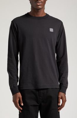 Stone Island Logo Long Sleeve Cotton T-Shirt in Black