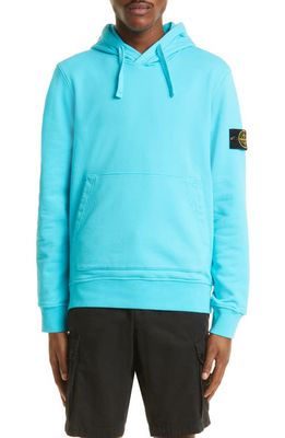 Stone Island Logo Patch Cotton Hoodie in Turquoise