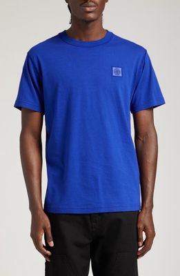 Stone Island Logo Patch Cotton T-Shirt in Bright Blue