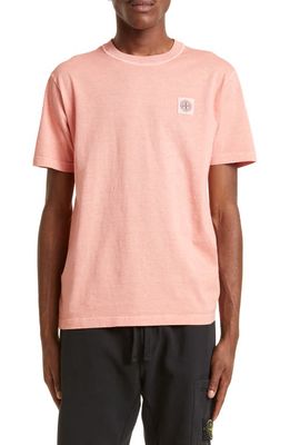 Stone Island Logo Patch Cotton T-Shirt in Peach