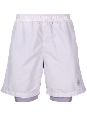 Stone Island logo-patch double-layer shorts - Purple