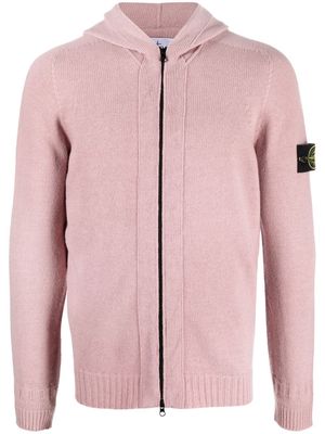 Stone Island logo-patch knitted hoodie - Pink