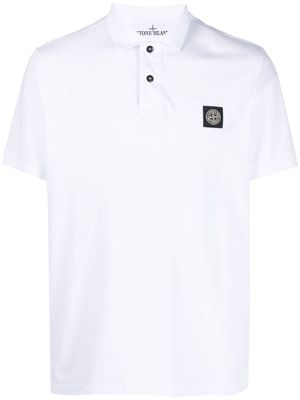 Stone Island logo-patch short-sleeved polo shirt - White